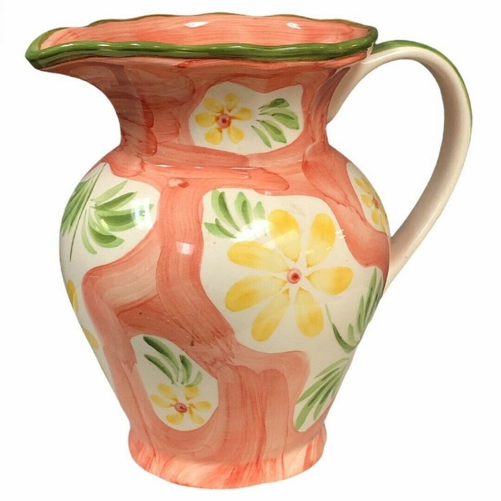 Decorative Vase Tea Pitcher Hand Paint Peach Daisy